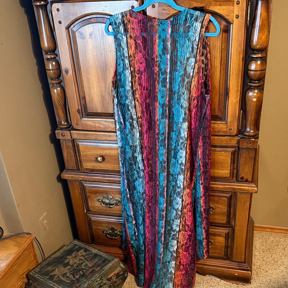 Crazy Train Multicolor Leopard & Lace Duster - Teal, Pink, Brown - Picture 2 of 3